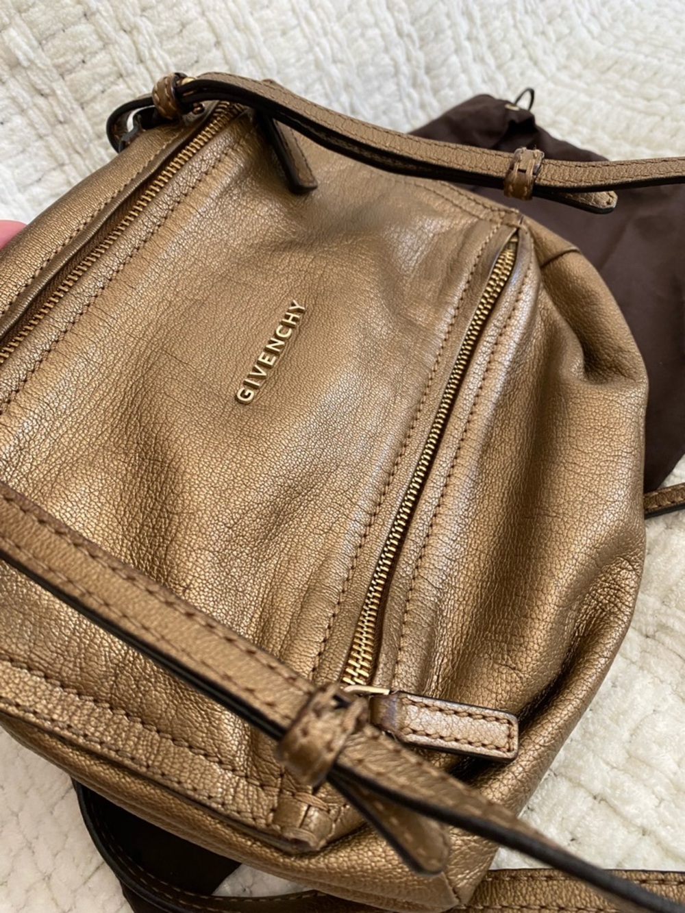 Givenchy Mini Pandora Bronze Metallic Soft Leather Crossbody Bag - Picture 10 of 13